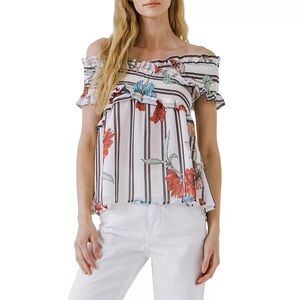 Free the Roses Amelie Stripe Off Shoulder Top Size Small